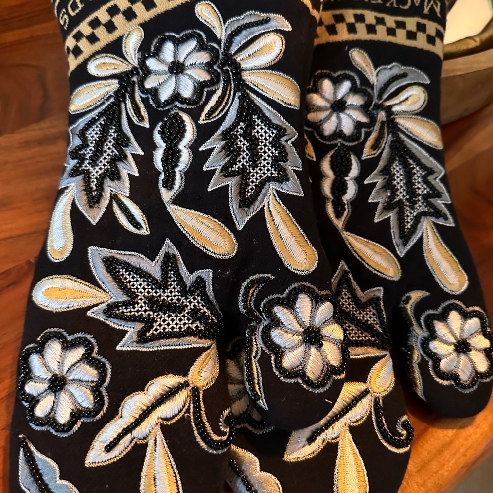 MacKenzie-Childs Black and Gold Floral Dress Oven Mitts